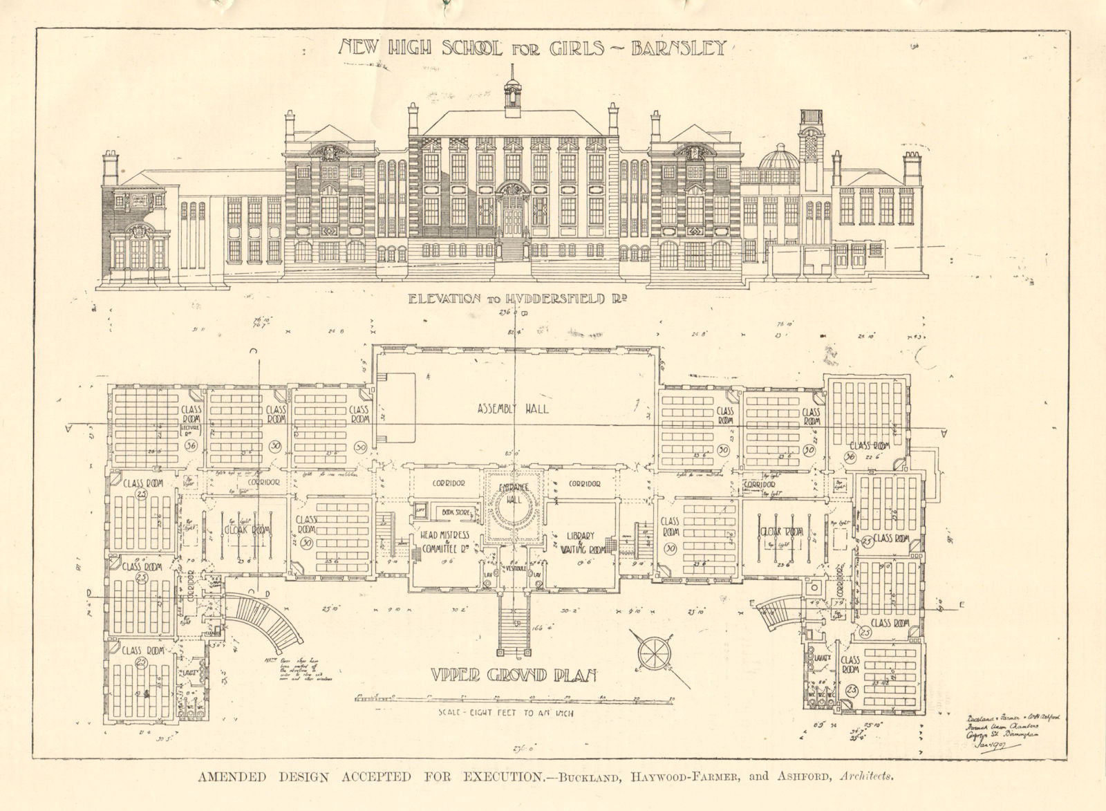 Girls High School, Barnsley. Buckland Haywood-Farmer & Ashford. Elevation 1907